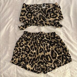 Leopard Print Crop Top and Shorts Set